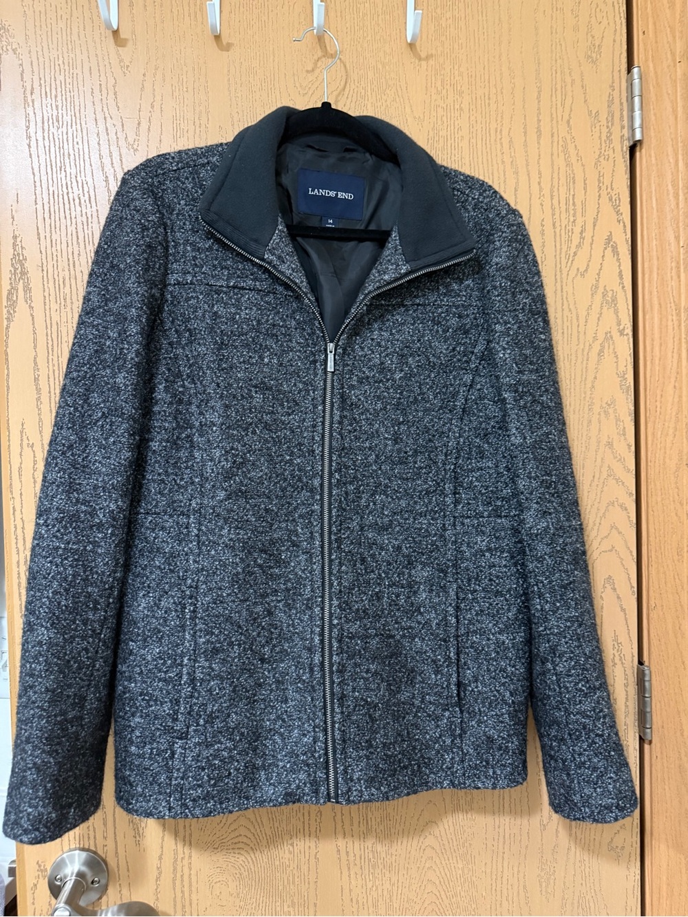 Lands’ End Women’s Wool Blend Pea Coat Zip Up Black Size 14
